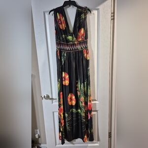 SHEIN Orange and Green Strapless Maxi Sundress